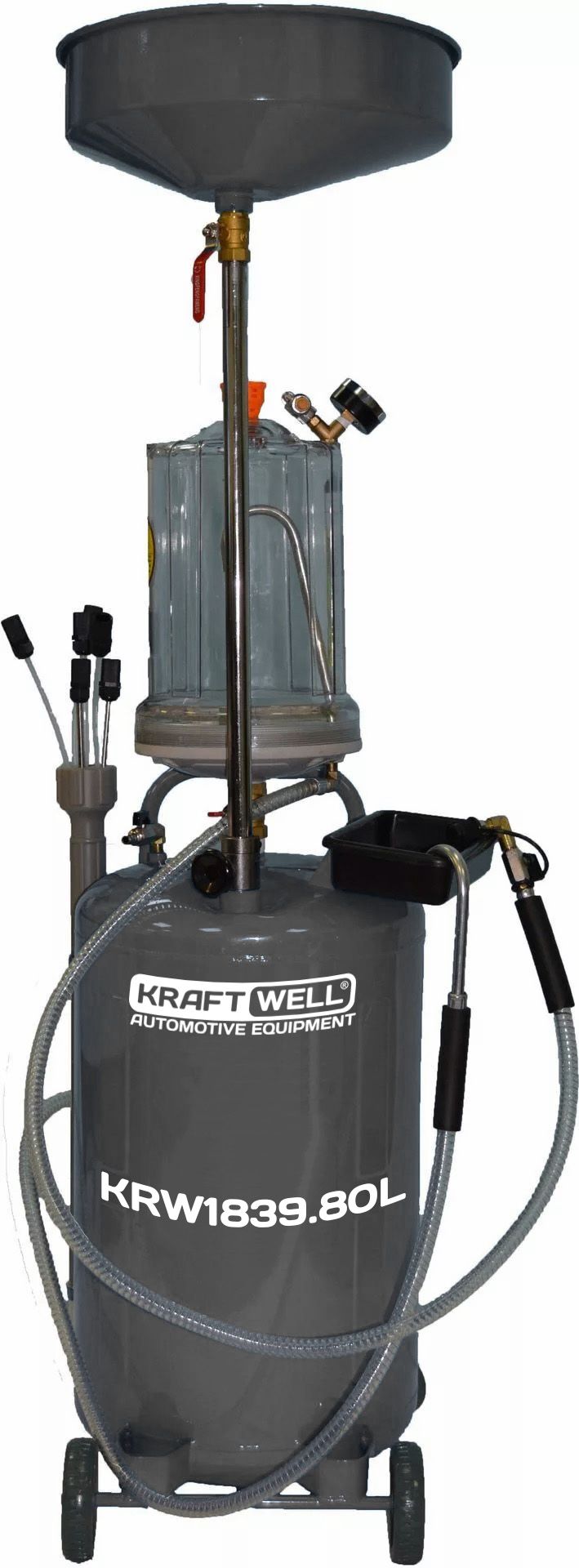 KraftWell KRW1839.80L Установка для слива и откачки масла/антифриза с подъемной ванной и мерной емкостью, мобильная