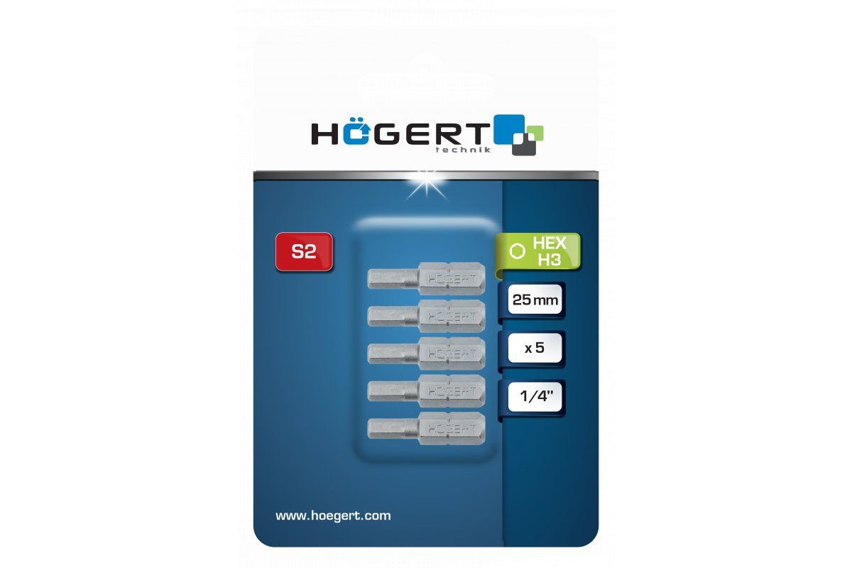 HOEGERT Биты HEX 3, 25 мм, 5 шт.