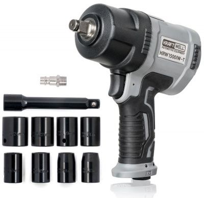 KraftWell KRW1500IW-T Гайковерт пневматический 1/2", 1500 Нм с комплектом ударных головок
