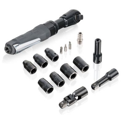 KraftWell KRW12RW-T Пневматическая трещотка 1/2",  с набором головок в кейсе